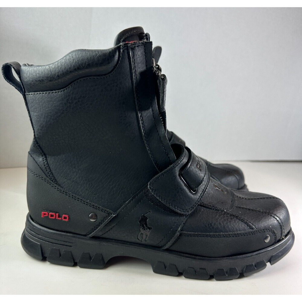 Polo by Ralph Lauren Black Leather Darrance II Zip Combat Boots Men's Size 11 D - Picture 2 of 12